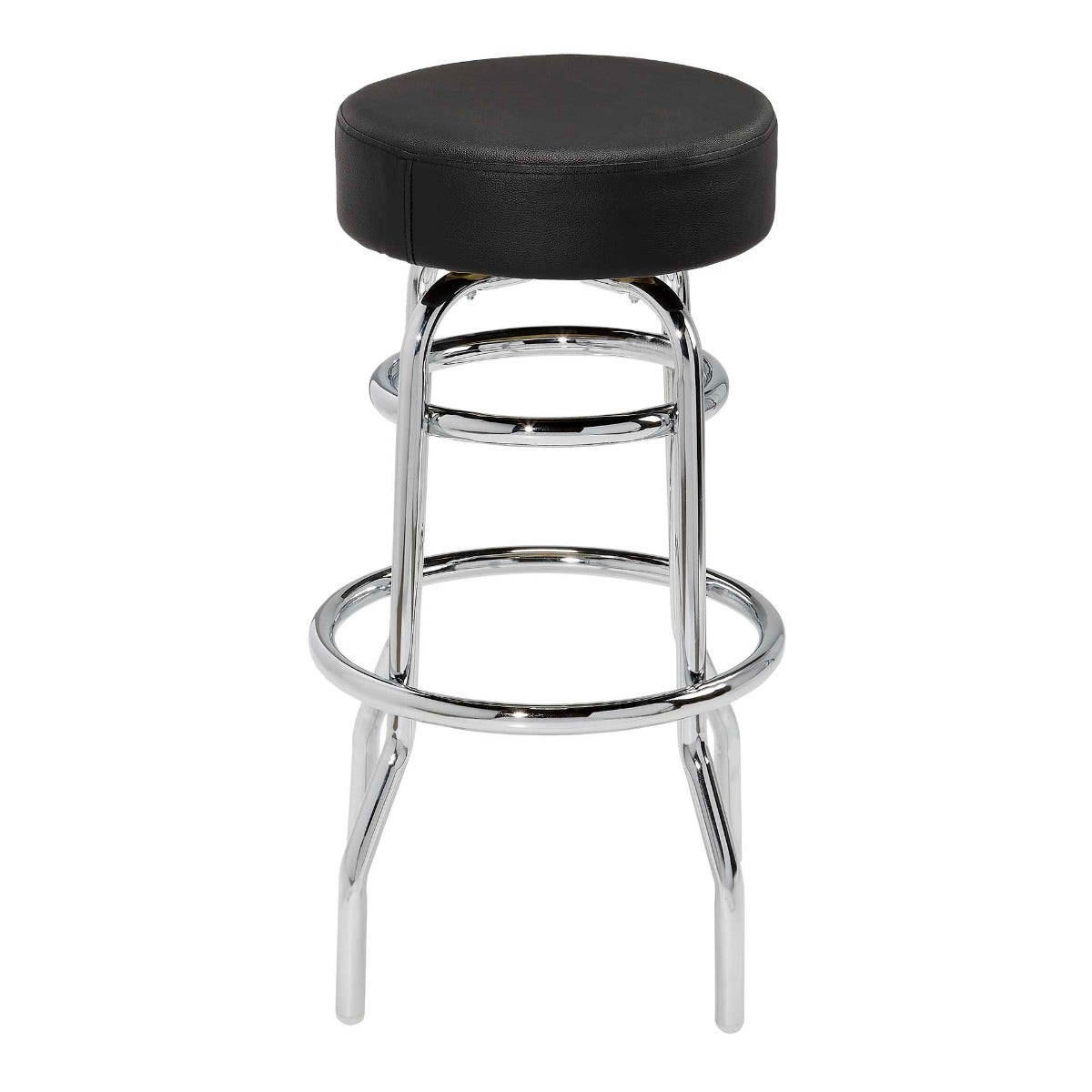 Modesto Double Ring Swivel Bar Stool with Chrome Base and Black Vinyl Seat