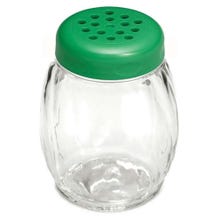 Tablecraft 260GR 6 oz. Swirl Glass Cheese Shaker with Perforated Green Top