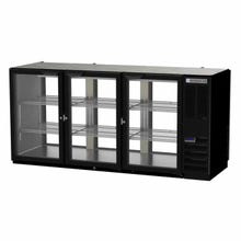 Beverage-Air BB72HC-1-GS-F-PT-B-27 Food Rated 2" Stainless Steel Top 6 Locking Sliding Glass Doors Refrigerated Open Bar Pass-Thru Storage Cabinet 72"W