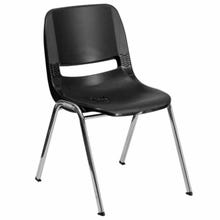 Flash Furniture RUT-18-BK-CHR-GG Stacking Chair Black Plastic Seat and Metal Frame