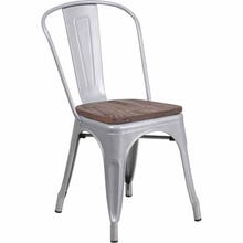 Flash Furniture CH-31230-SIL-WD-GG Silver Galvanized Steel Stacking Chair with Wood Seat