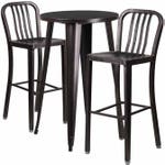 Flash Furniture CH-51080BH-2-30VRT-BQ-GG Black and Antique Gold Metal Bar Stool and Table Set with Two Bar Stools