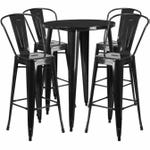 Flash Furniture CH-51090BH-4-30CAFE-BK-GG Black Metal Bar Stool and Table Set with Four Bar Stools