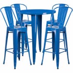 Flash Furniture CH-51090BH-4-30CAFE-BL-GG Blue Metal Bar Stool and Table Set with Four Bar Stools