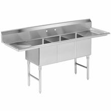 SKU PA1634 image 1 Sauber Select 3-Compartment Stainless Steel Sink with Two 18" Drainboards 84"W