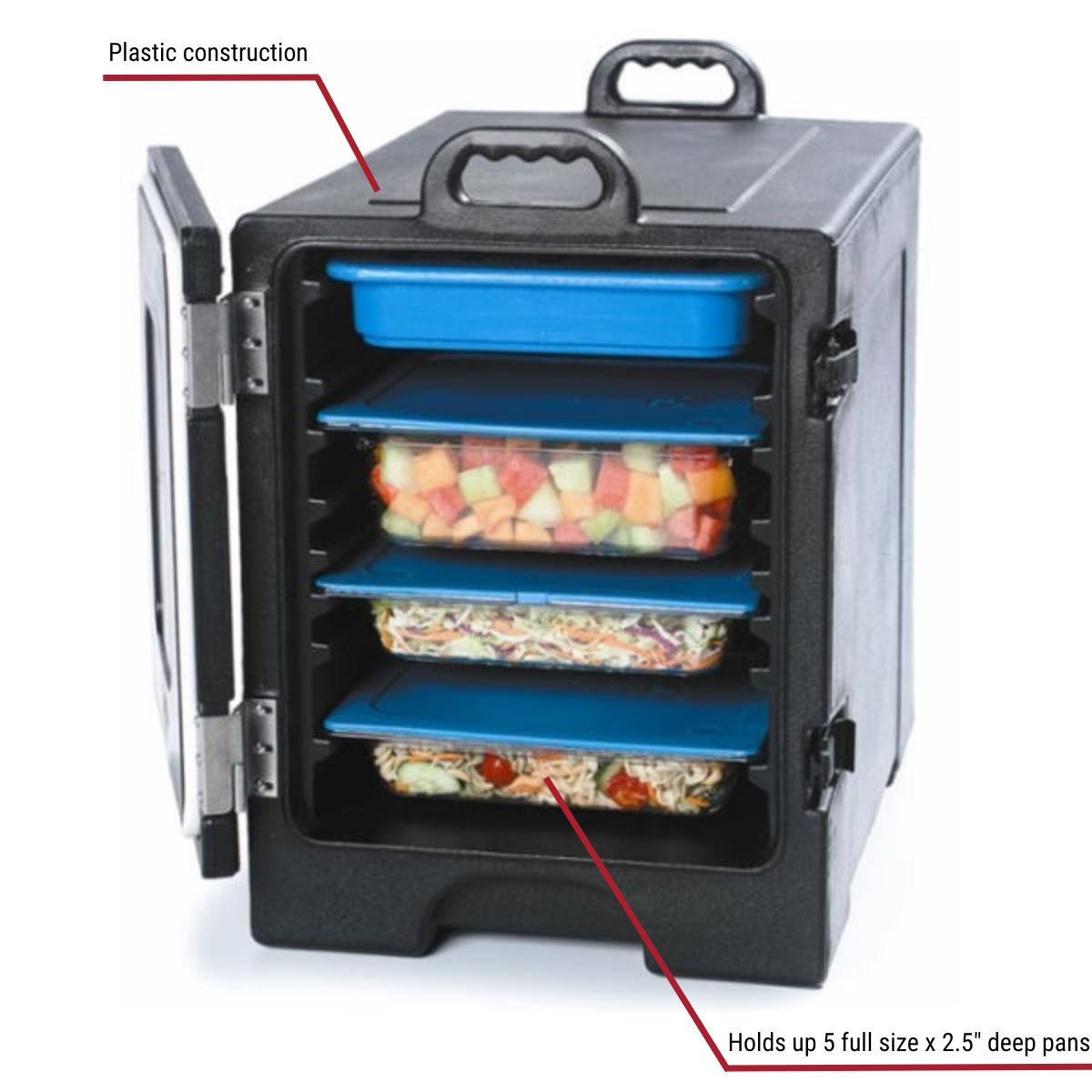 Carlisle PC300N-03 Cateraide Black Insulated Front Loader Food Carrier With Callouts to Plastic Construction & Holds up to 5 Full Size Hotel Pans