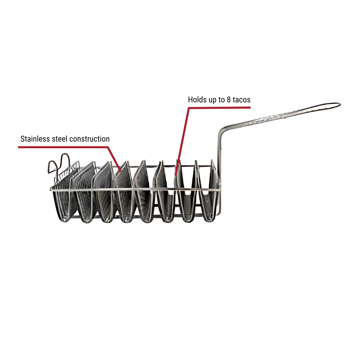 TB-8 8-Taco Shell Fry Basket 12-1/2" x 6-18/2" x 3" With Callouts to Stainless Steel, Holds Up To 8 Tacos