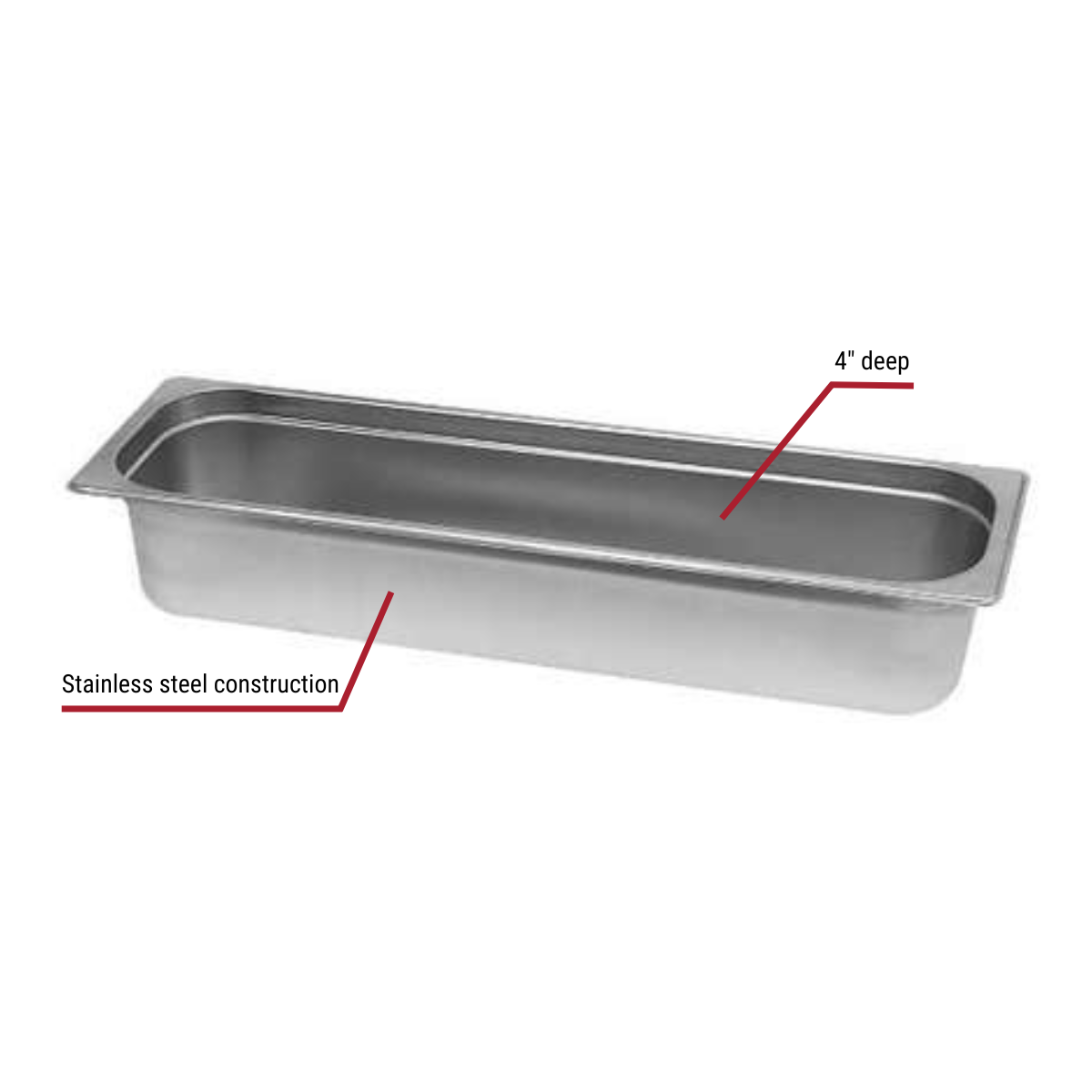 1/2-Size Long Anti-Jam Standard Weight Stainless Steel Food Pan 4" Deep