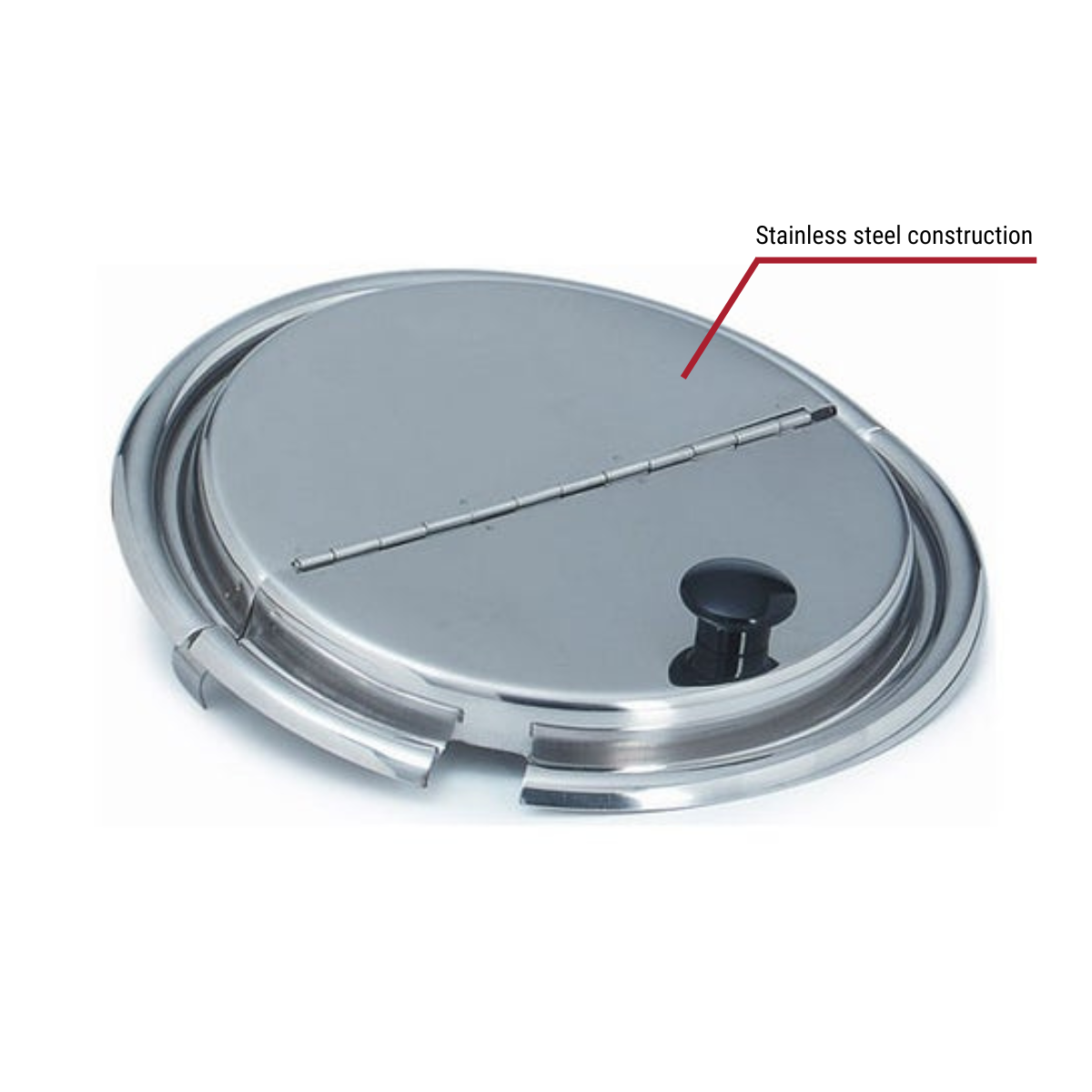 CHI-85 Stainless Steel Hinged Cover for 7-Quart Vegetable Inset Pan With Callout to Stainless Steel Construction