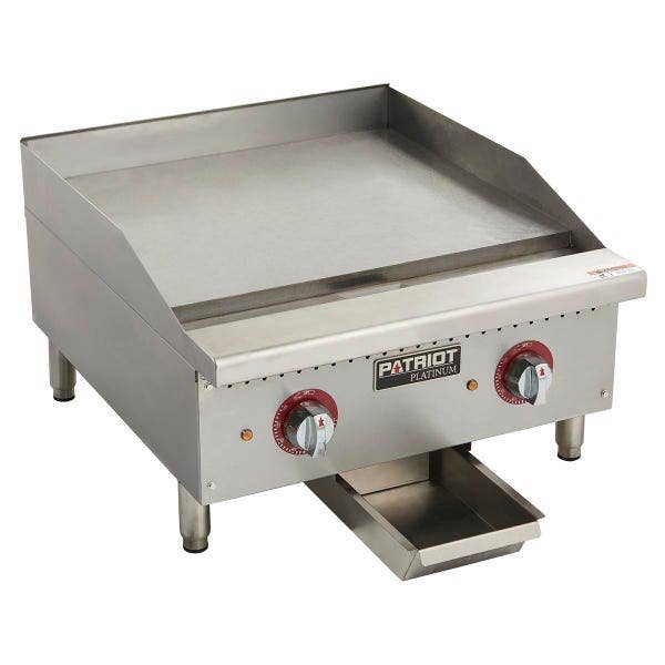 Patriot Platinum PT-G24-E 208/240V Thermostat Control Electric Griddle 24"W with Drip Tray Pulled Out