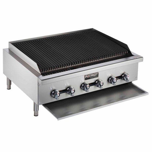 Patriot Platinum PT-CB36-T Heavy Duty 120,000 BTU Gas Radiant Charbroiler 36"W With Drip Tray Pulled Out