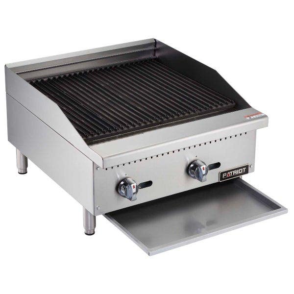 Drip Tray Pulled Out On Patriot PT-CB24-M 60,000 BTU Gas Radiant Charbroiler 24"W