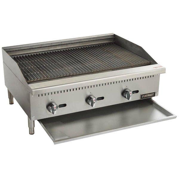 Patriot PT-CB36-M 90,000 BTU Gas Radiant Charbroiler 36"W with Tray Pulled Out