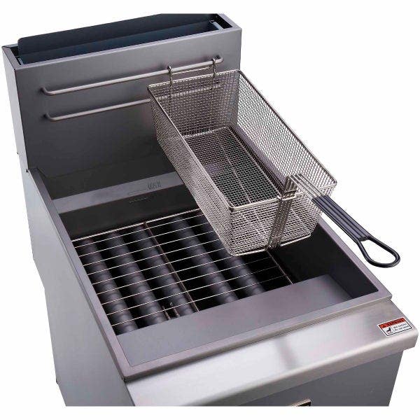 Top View of Patriot PT-F5-LP 65-70 lb. LP Gas Fryer with Stainless Steel Pot 21"W