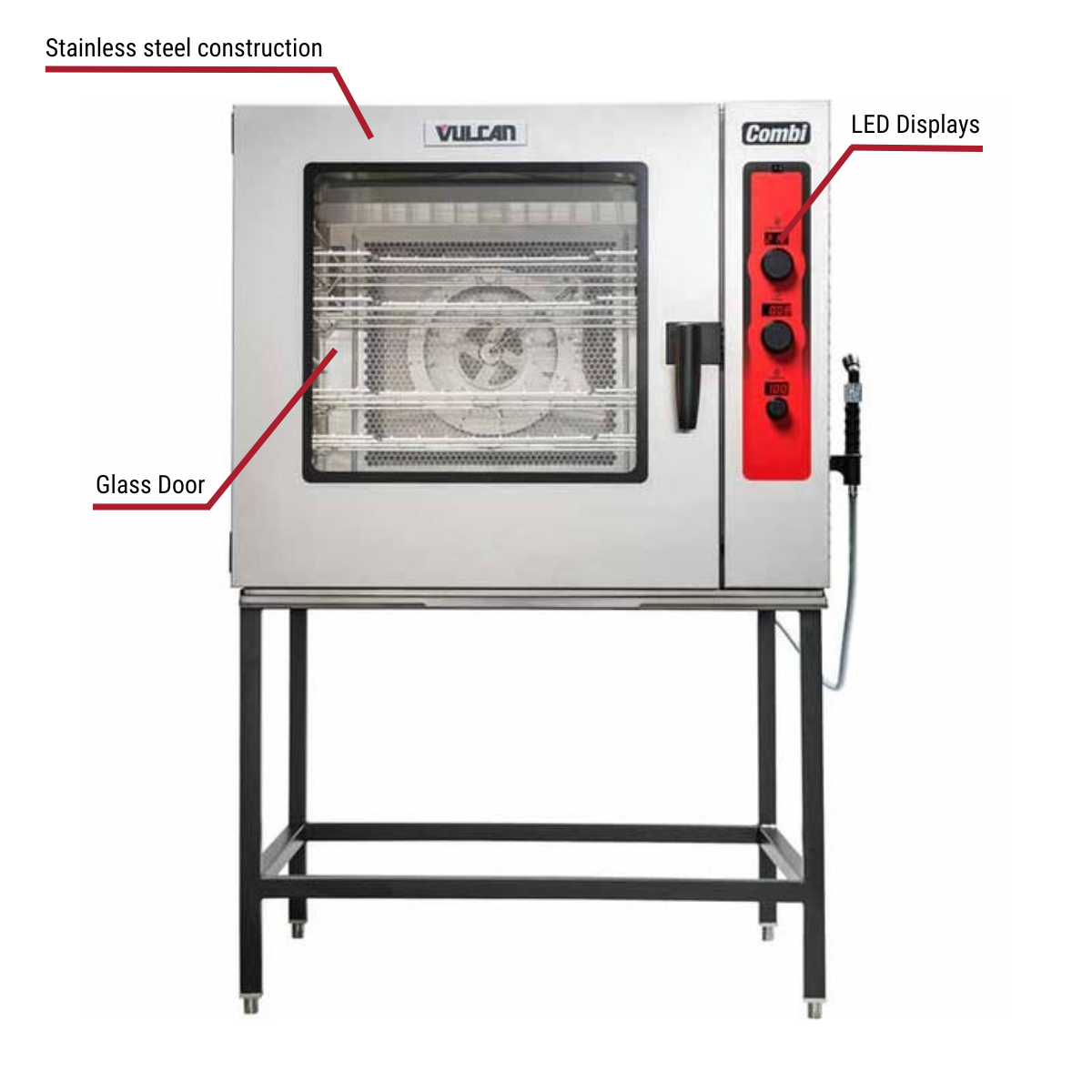 Diagram image for this Vulcan ABC7G-NAT Natural Gas Boilerless Combi Oven Steamer with callout for glass door, contains LED displays