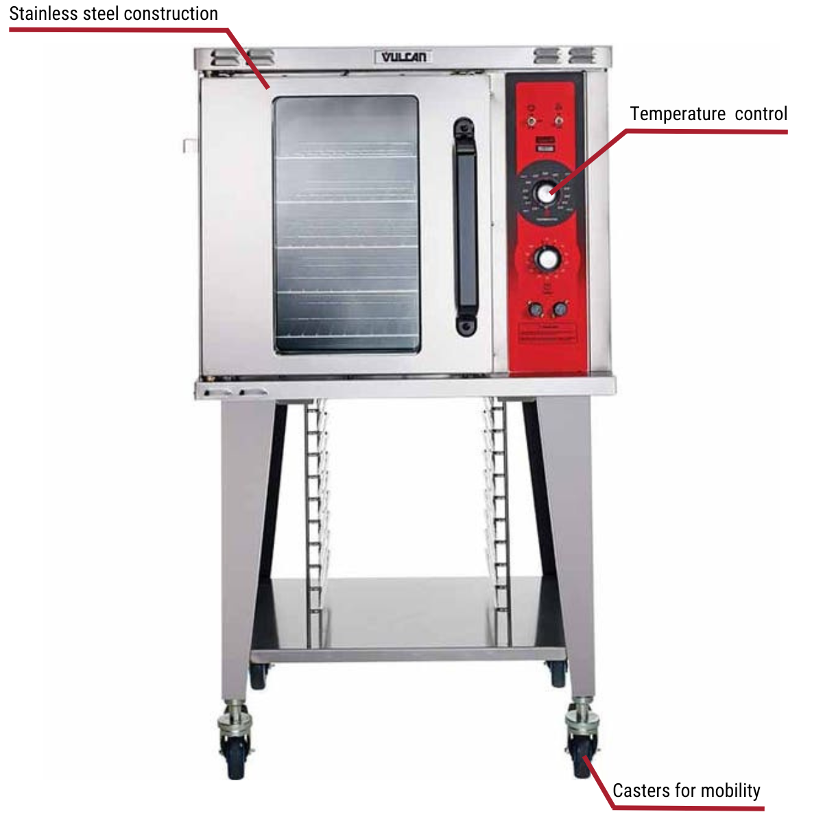 Diagram image for this Vulcan ECO2D Half Size 208V Electric Convection Oven with Solid State Controls with Probe with callout for casters.