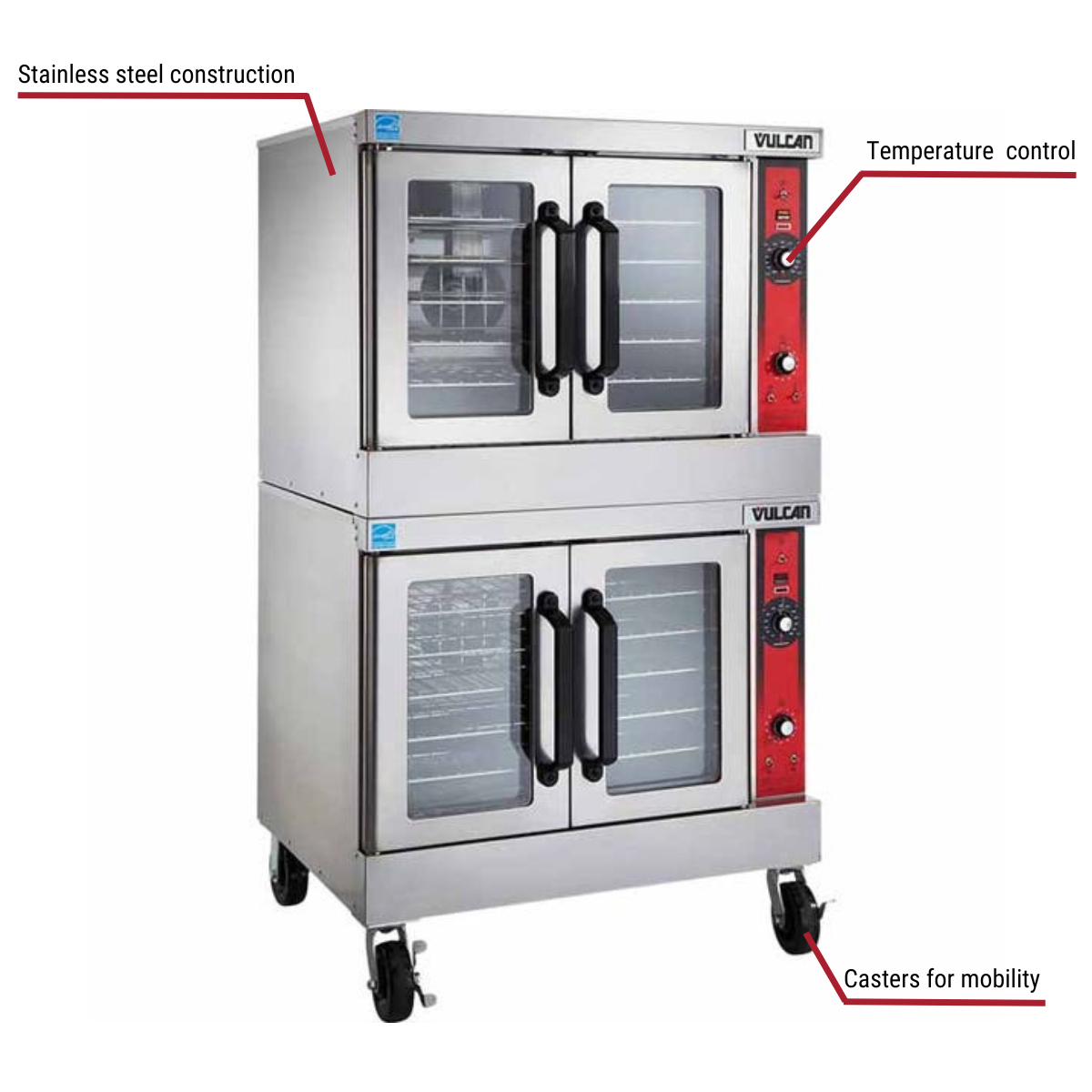 Diagram image for this Vulcan VC44ED Full Size Double Deck 208/240V Electric Convection Oven with Solid State Controls with callout for casters.