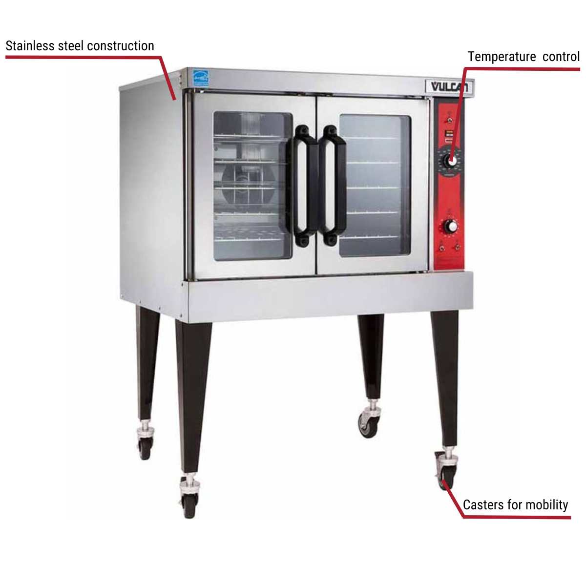 Diagram image for this Vulcan VC4EC Full Size Single Deck 208/240V Electric Convection Oven with Computer Controls with callout for casters.