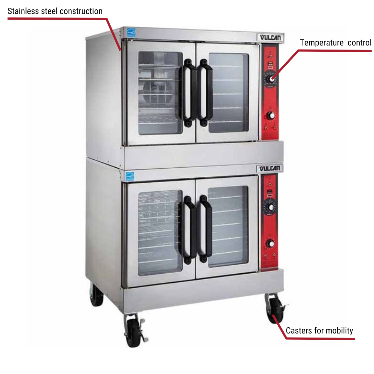 Diagram image for this Vulcan VC66EC Bakery Depth Double Deck 208/240V Electric Convection Oven with Computer Controls with callout for casters.