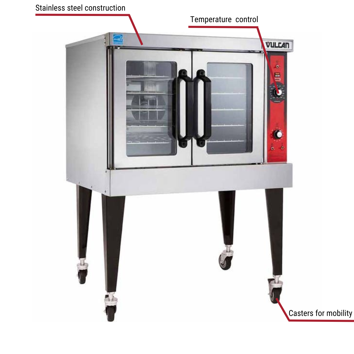 Diagram image for this Vulcan VC6ED Bakery Depth Single Deck 208/240V Electric Convection Oven with Solid State Controls with callout for casters.