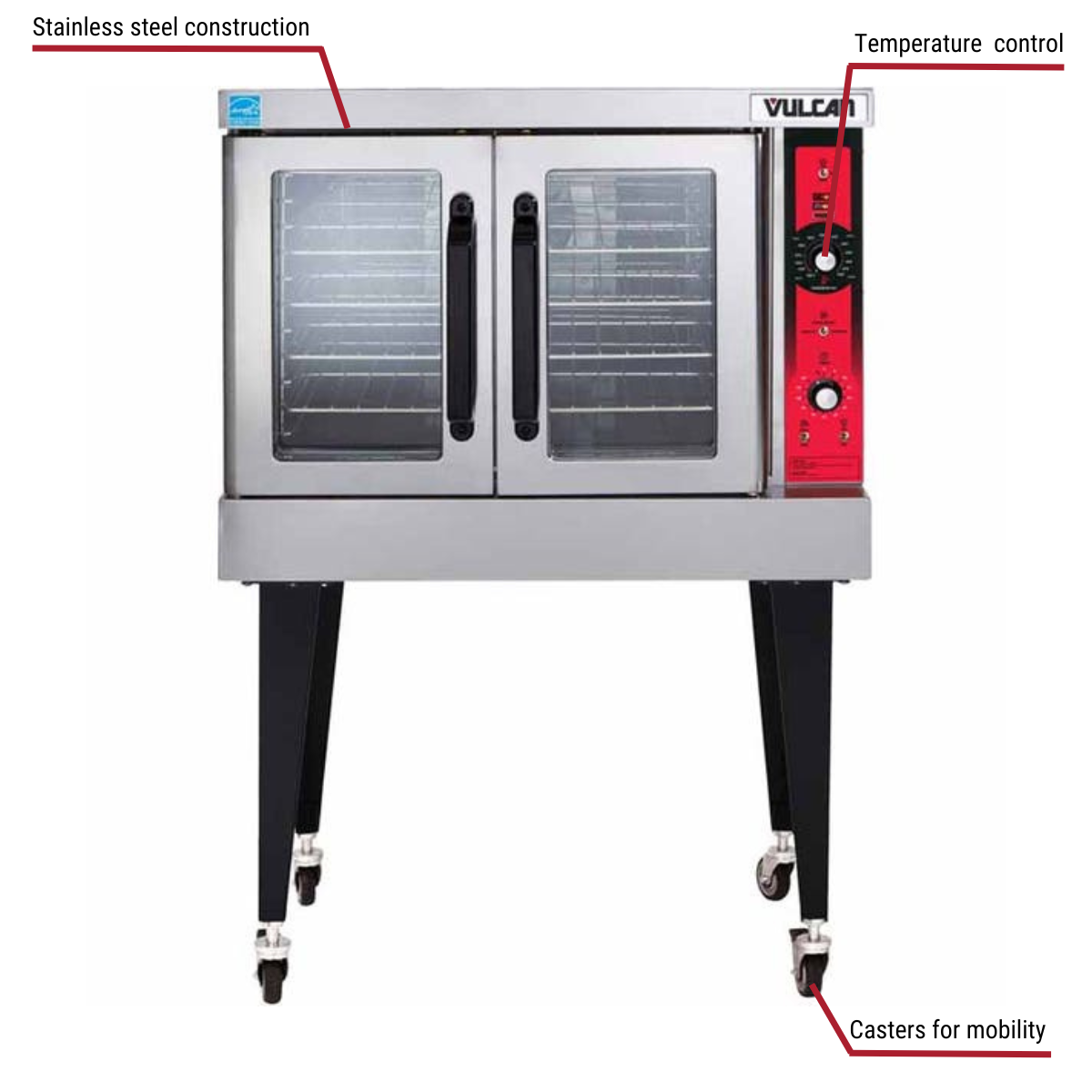 Diagram image for this Vulcan GCO2D Half Size Liquid Propane Convection Oven with Solid State Controls with callout for casters.