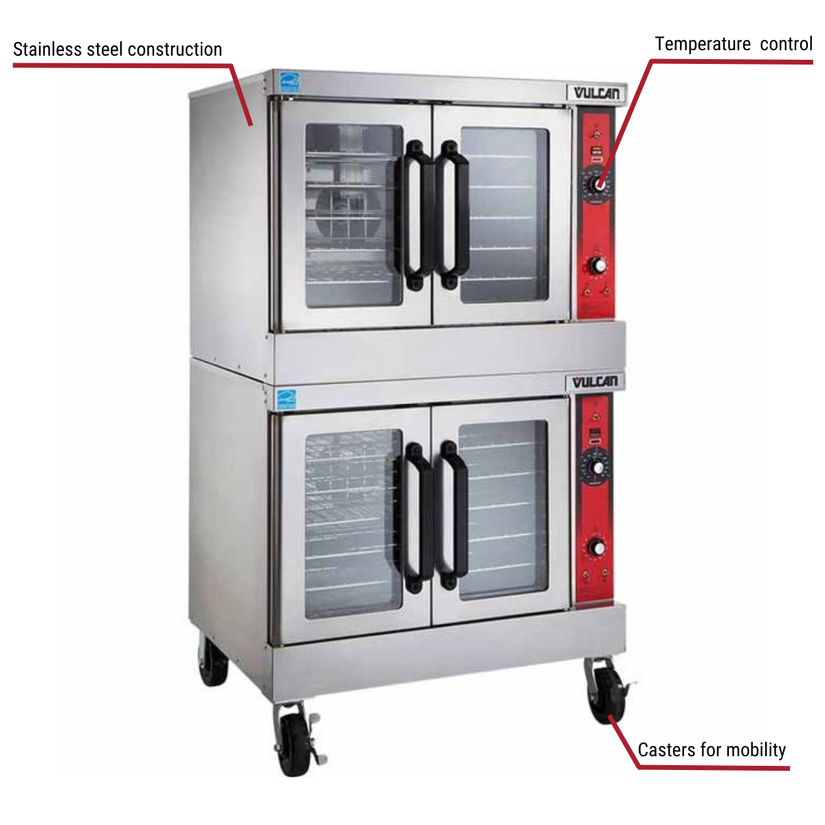 Diagram image for this Vulcan VC44GC Full Size Double Deck Natural Gas Convection Oven with Computer Controls with callout for casters.