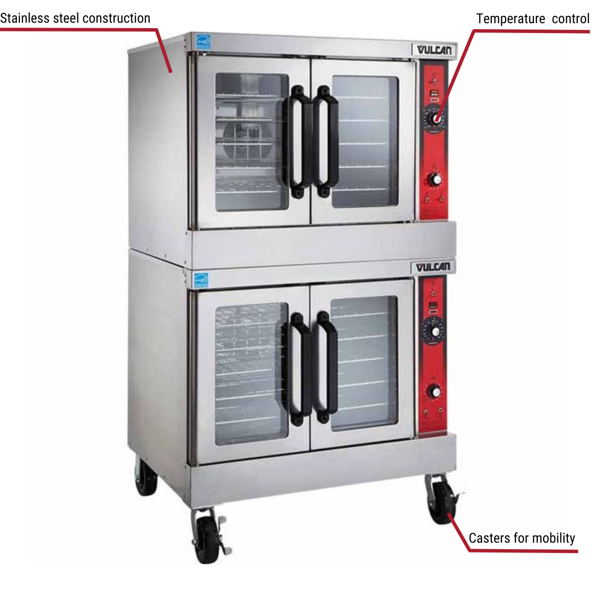 Diagram image for this Vulcan VC44GD Full Size Double Deck Natural Gas Convection Oven with Solid State Controls with callout for casters.