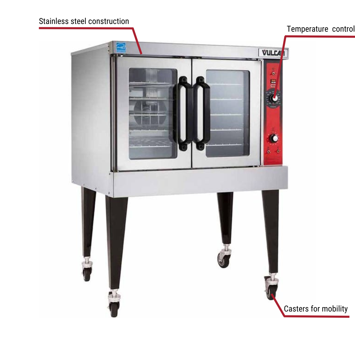 Diagram image for this Vulcan VC4GC Full Size Single Deck Liquid Propane Convection Oven with Computer Controls with callout for casters.