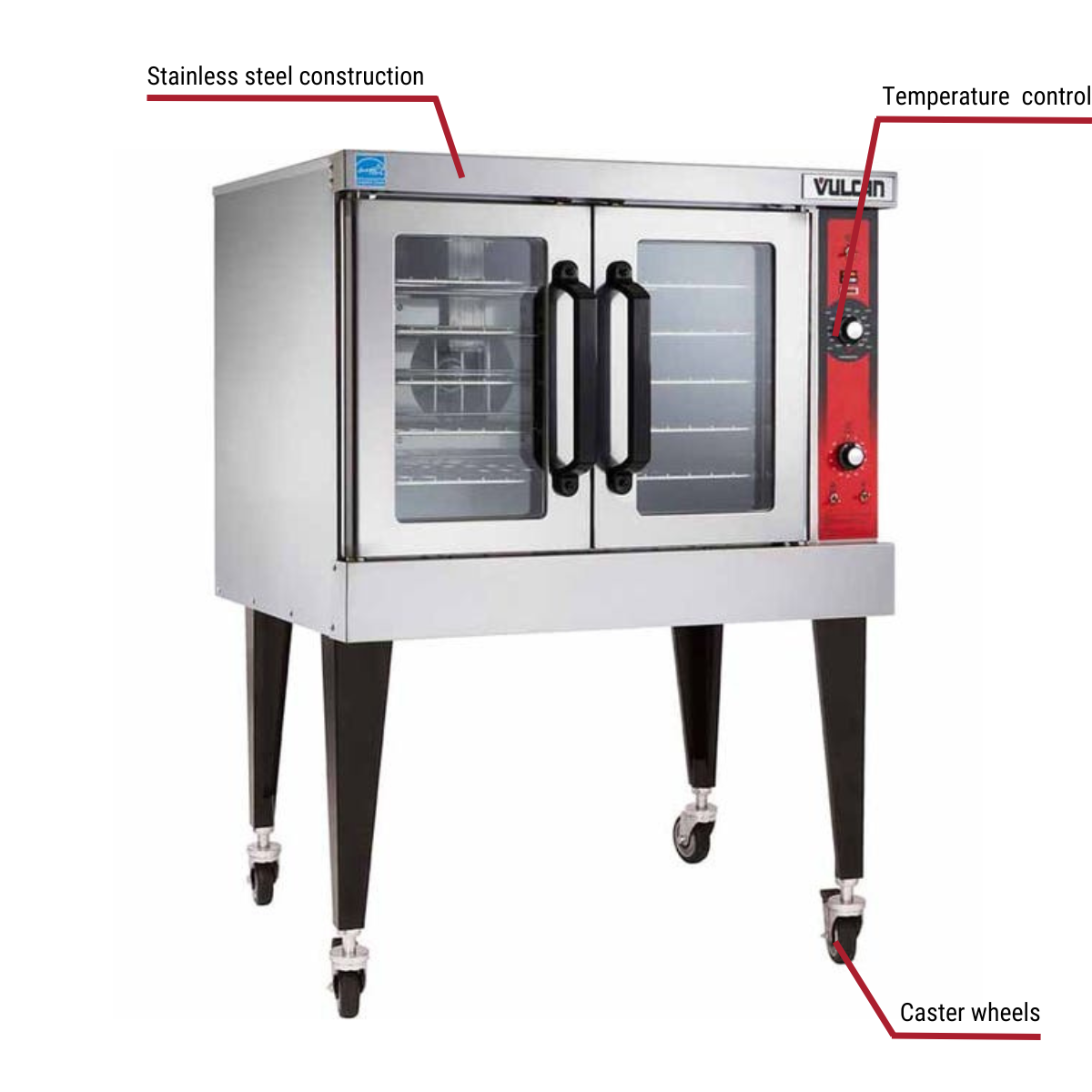 Diagram image for this Vulcan VC55GD Full Size Double Deck Liquid Propane Convection Oven with Solid State Controls with callout for removable door.