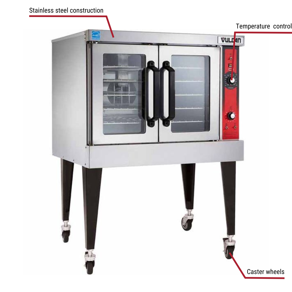 Diagram image for this Vulcan VC6GD Bakery Depth Single Deck Liquid Propane Convection Oven with Solid State Controls with callout for caster wheels.