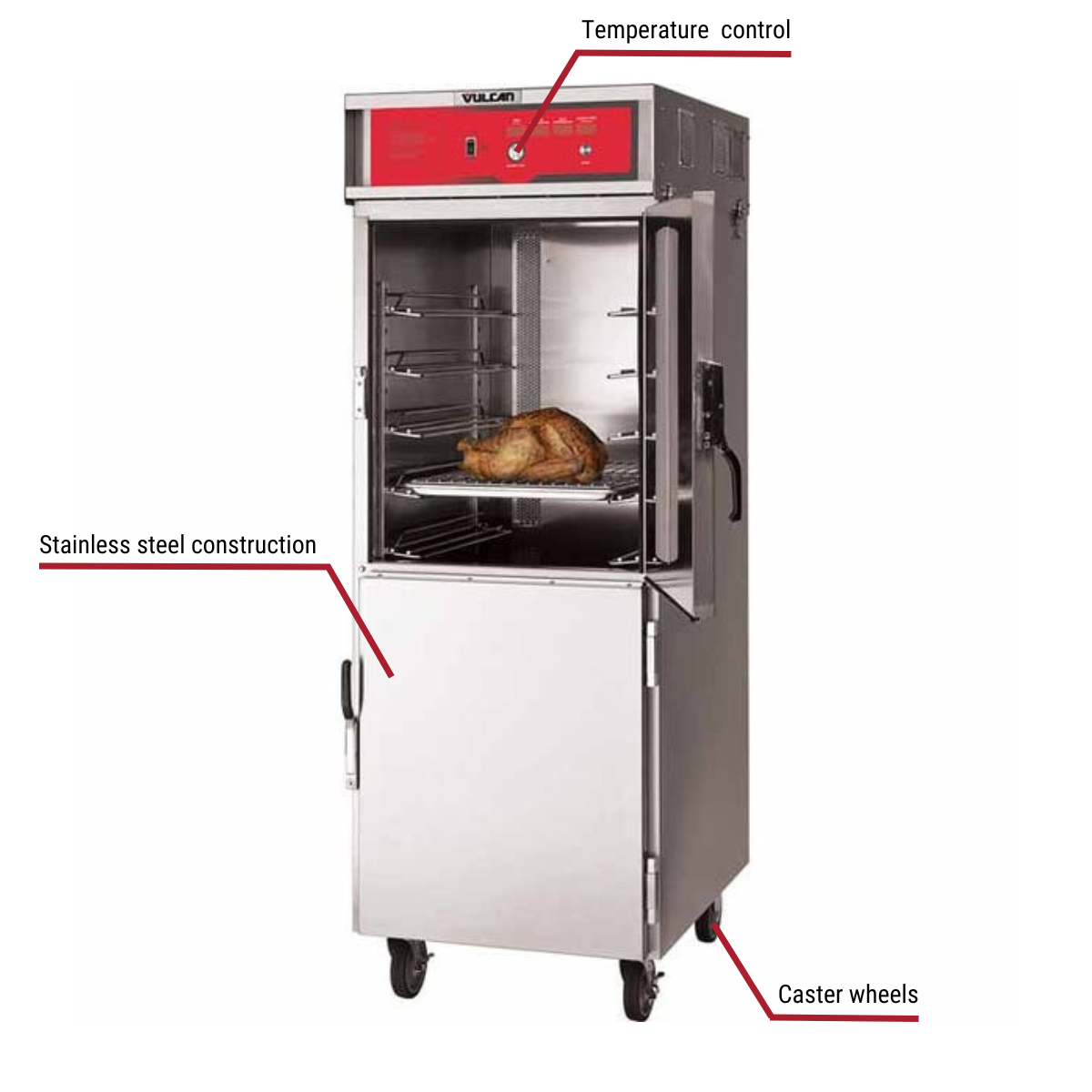 Diagram image for this Vulcan VCH16 208/240V Cook and Hold Oven with callout for caster wheels.