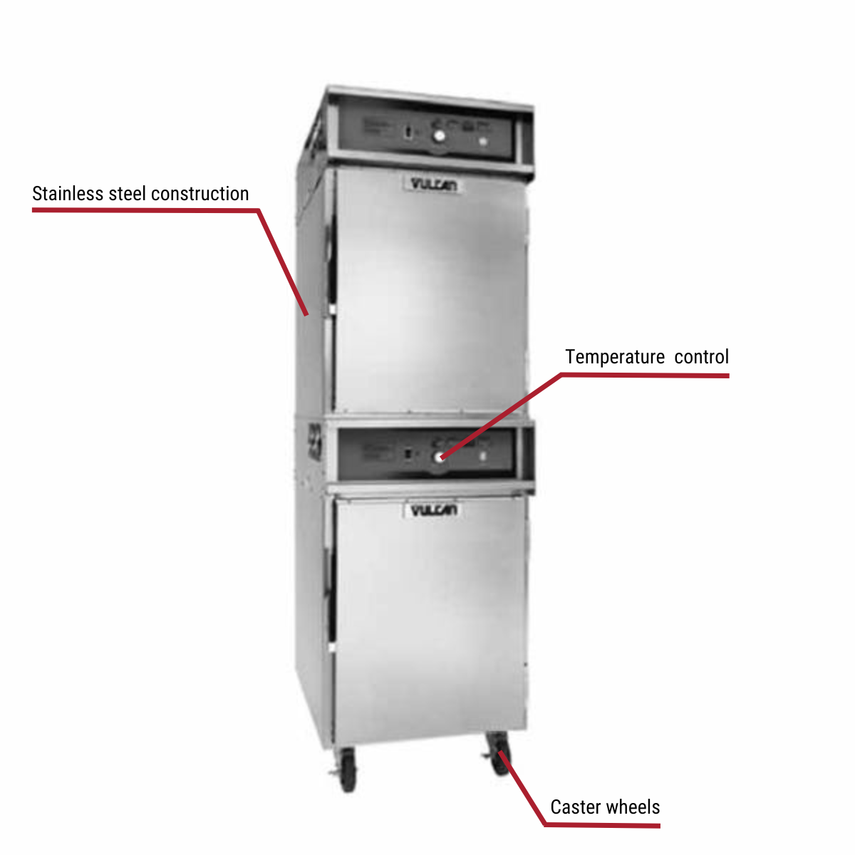 Diagram image for this Vulcan VCH88 208/240V Cook and Hold Oven with callout for caster wheels.
