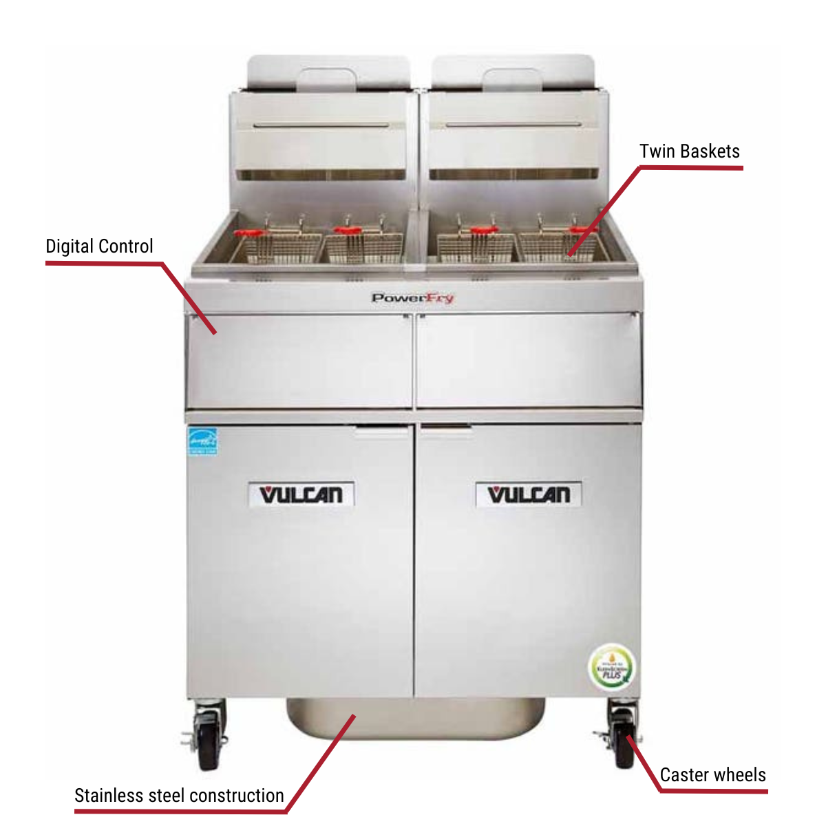 Vulcan 2TR65AF, 2 65-70 lb. Liquid Propane Floor Fryers with Filtration System 160,000 BTU with specific callouts for digital control includes twin baskets.