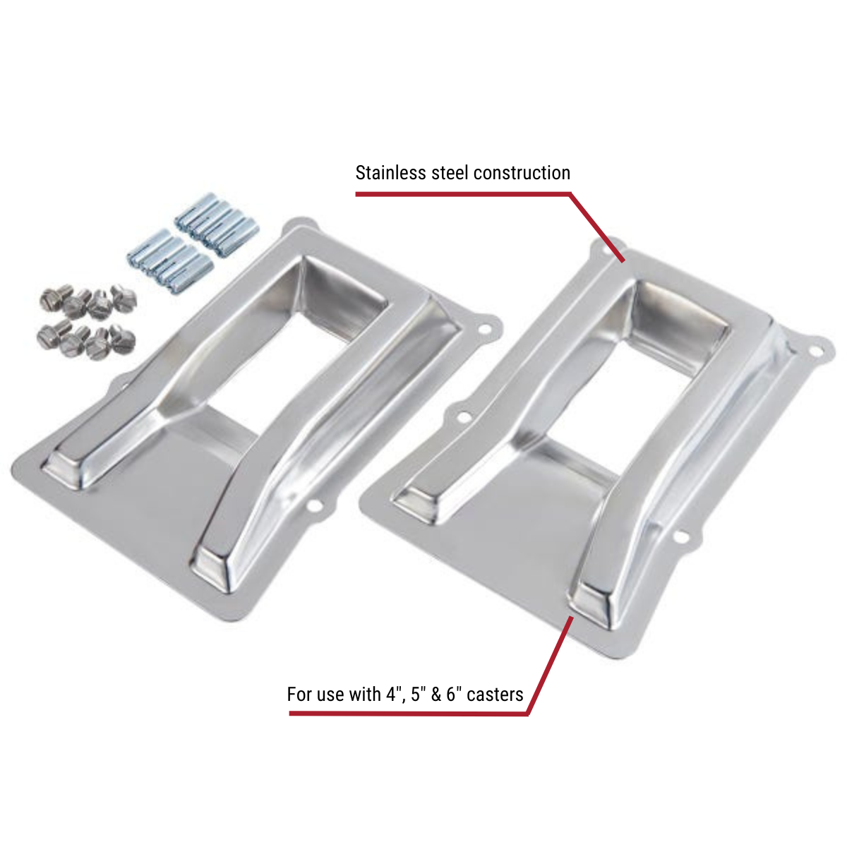 Sauber Equipment Restraint Caster Chock With Callouts to Stainless Steel Construction, For Use With 4", 5", And 6" Casters