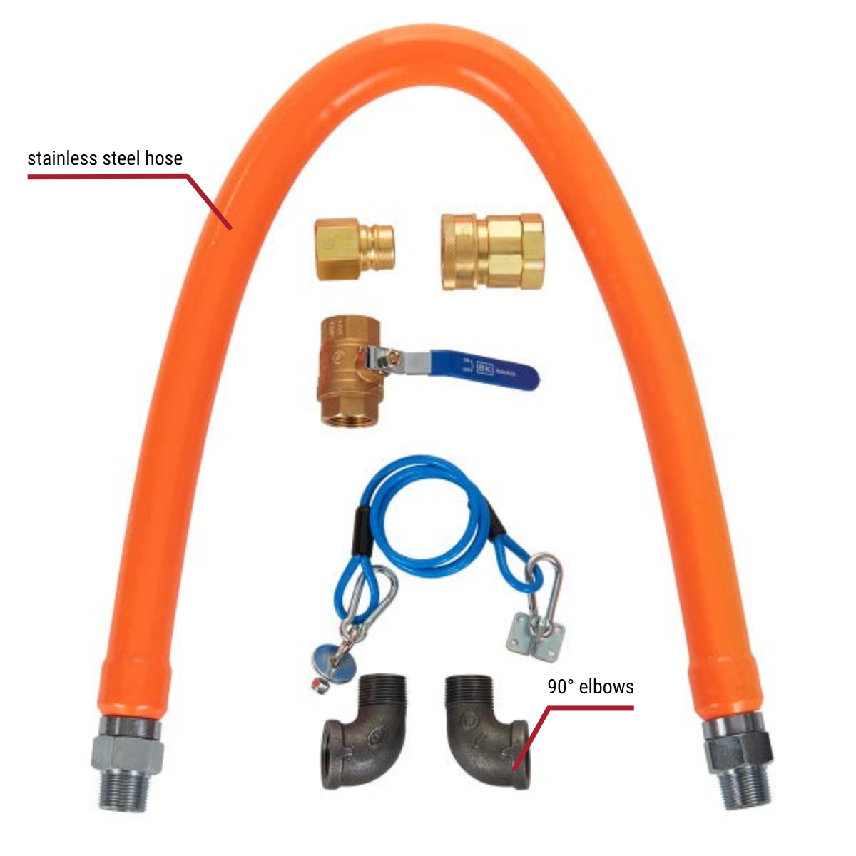 Sauber Quick Disconnect Hose with Callouts to Stainless Steal Hose and 90 Degree Elbows
