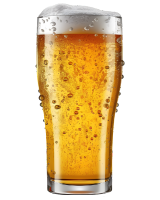 16 oz. glass filled with beer.