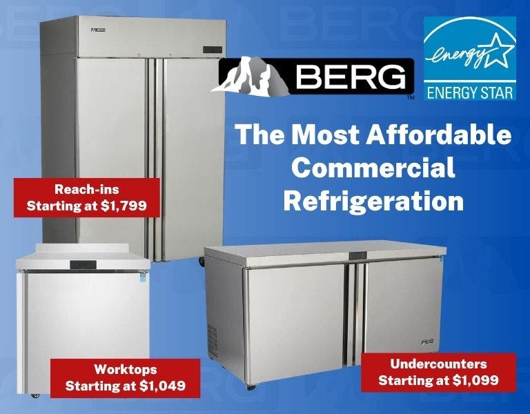 Berg brand logo. Energy Star logo. The Most affordable Commercial Refrigeration