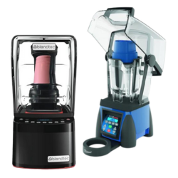 A Blendtec Stealth 895 NBS 2.0 blender and a Waring MXE2000 Ellipse Blending System blender.