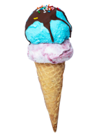 Waffle ice cream cone with one scoop of chocolate ice cream.