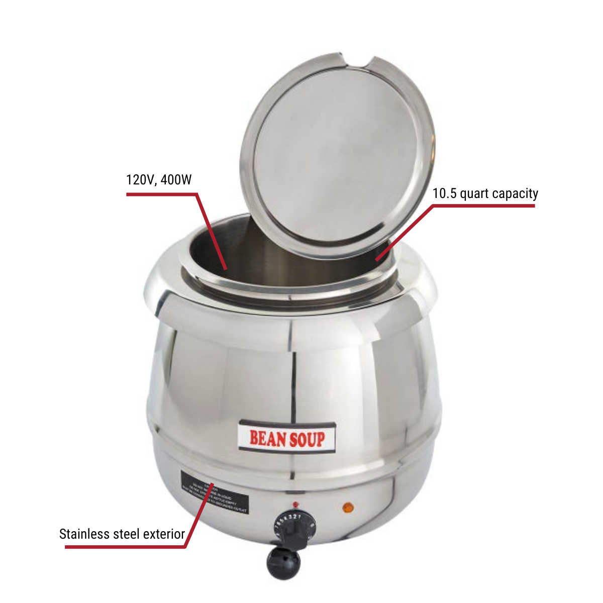 Sentinel 10.5-Quart Stainless Steel Electric Soup Kettle Warmer With Callouts to 120V, 400W