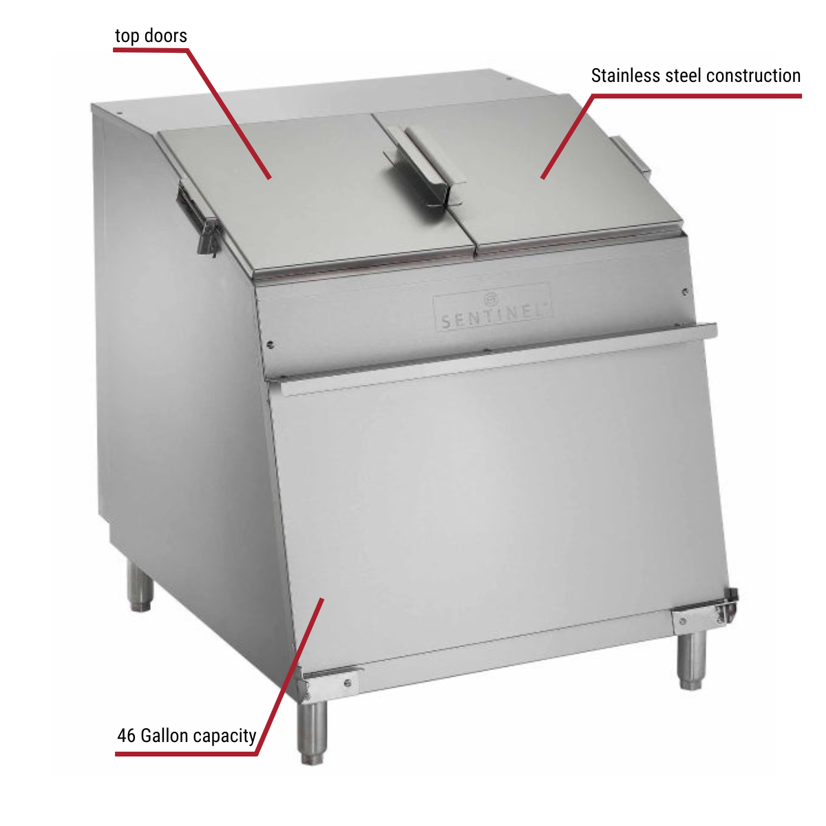 Sentinel FZ-15A 46-Gallon Chip Warmer Callouts to Top Doors, Stainless Steel Construction