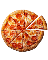 Photo of a pizza with tomatoes and green peppers. One slice being pulled out.