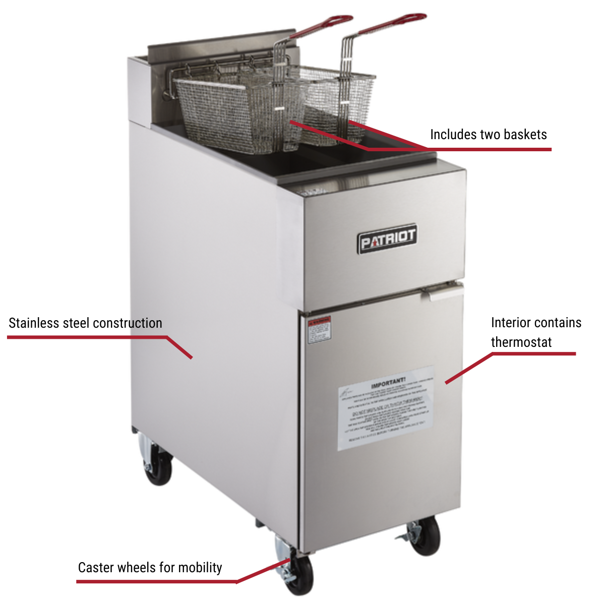 Patriot PT-GF122KLP Liquid Propane 50 lb. Open Pot Floor Fryer with Casters 122,000 BTU