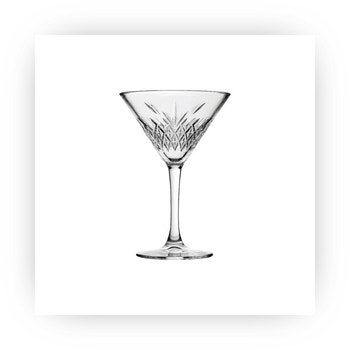 Cut crystal martini glass with wide bowl and elegant stem