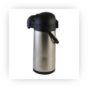 Stainless steel airpot with black lid and pour spout