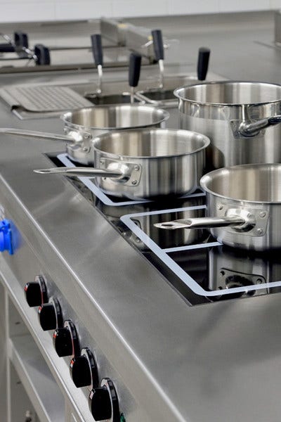 Stainless steel sauce pans on a electric induction range.