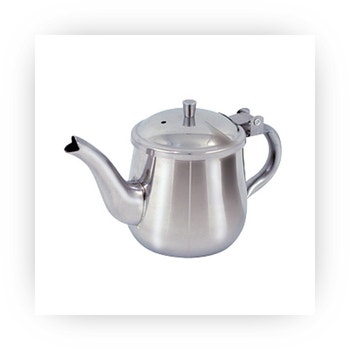 Stainless steel teapot with hinged lid and gooseneck spout