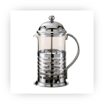 Glass French press with stainless steel frame and lid