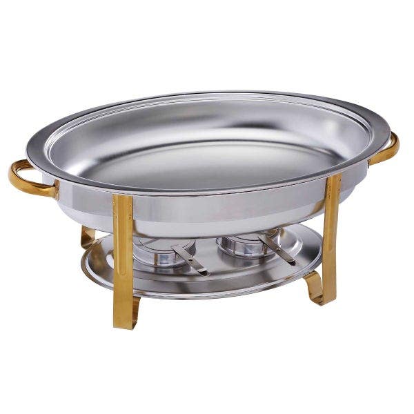 Bradford Hall 6-Quart Oval Stainless Steel Chafer with Gold Plated Accents