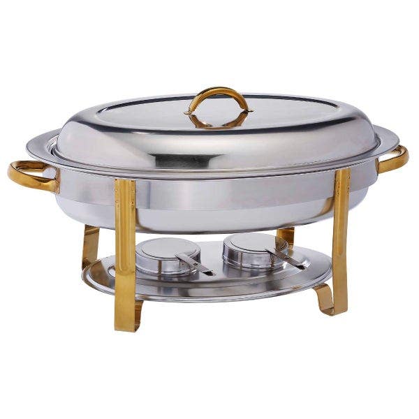 Bradford Hall 6-Quart Oval Stainless Steel Chafer with Gold Plated Accents